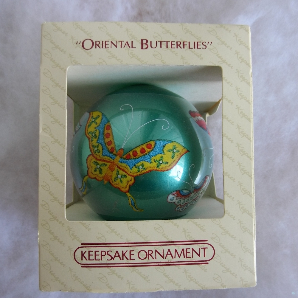 1983 Hallmark Oriental Butterflies Glass Ornament